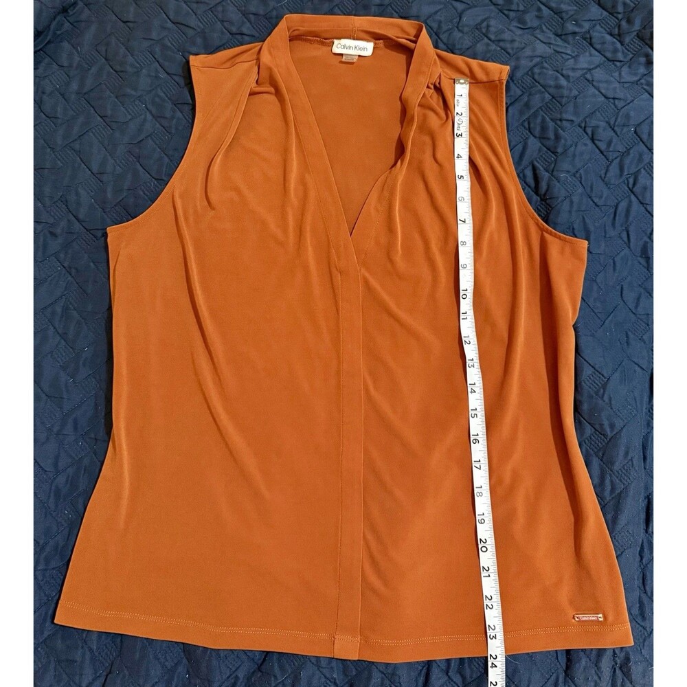 Calvin Klein Women's Size XL Burt Orange Sleeveless Blouse Pleated at Neckline - Picture 4 of 7